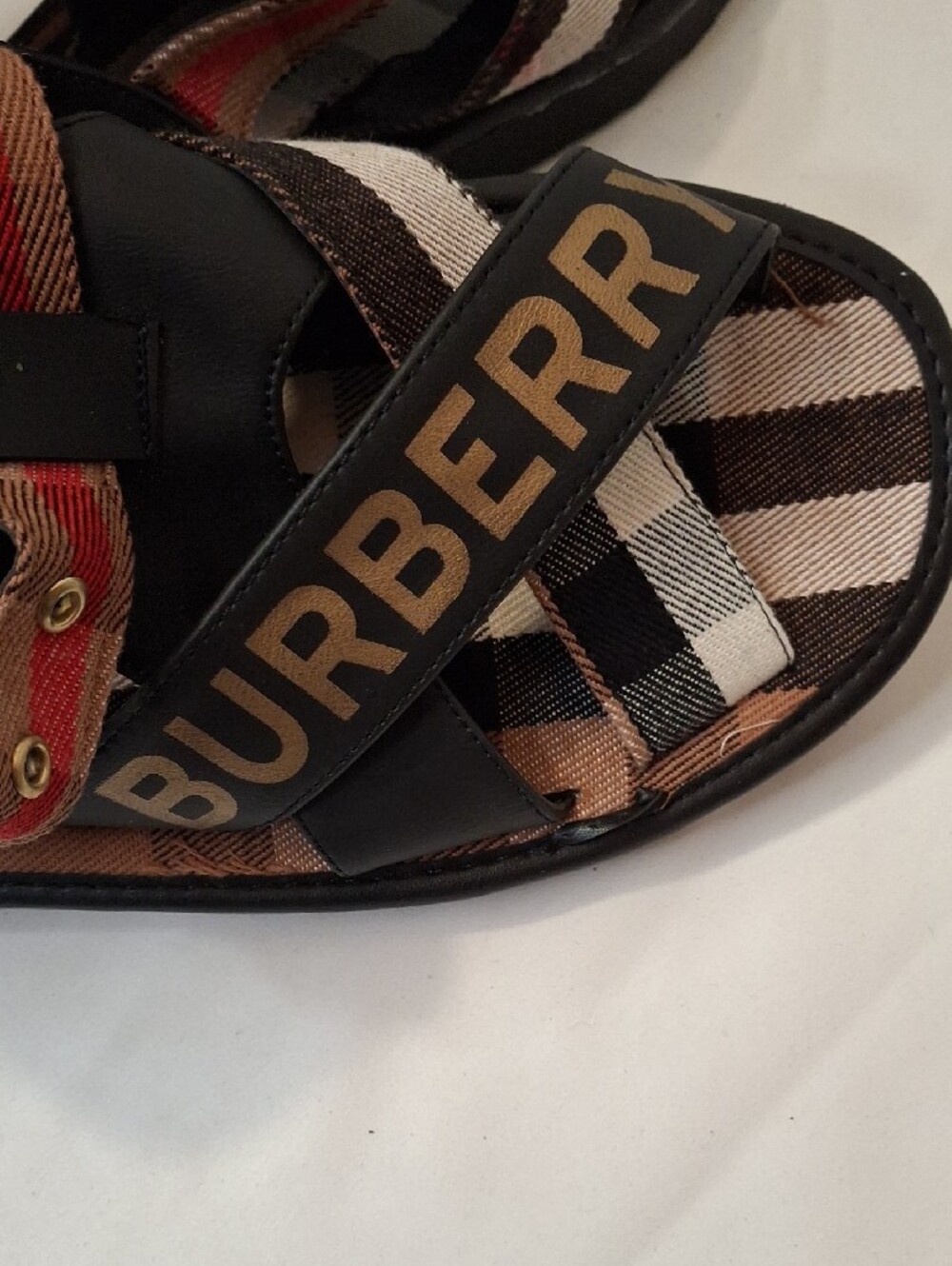 Burberry London Multicolor Plaid Women's Sandals with Logo Straps And Buckles - Picture 7 of 14